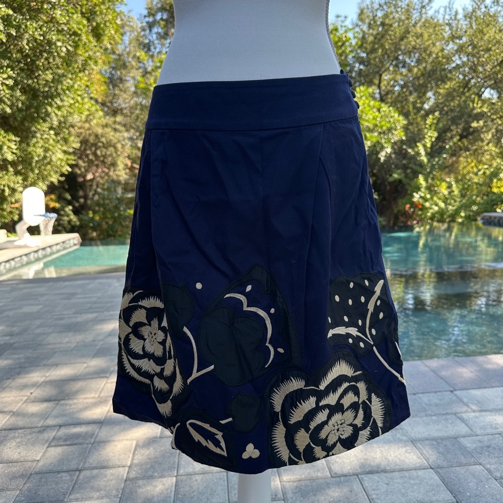Elegant Navy Floral Brocade Skirt